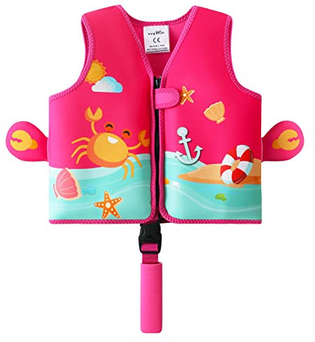 vveWin UV Neopren Swim Vest for Kids Neopren Schwimmweste für Kinder mit Sicherheitsschnalle Abnehmbare Schwimmer für Kleinkinder im Alter von 1,2,3,4,5,6 Jahren Mädchen und Jungen