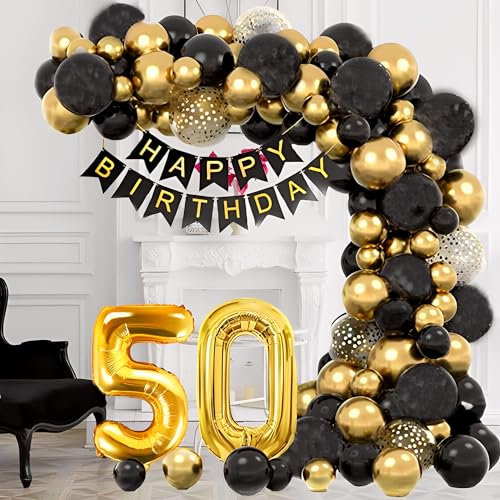 Ballonbogen mit Pumpe, Luftballons guirlande schwarz und gold für Geburtstagsdekoration, dekoratives Ballonbogen-Set (50 Jahren)