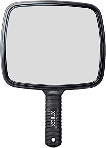 xnicx Miroirs à Main,Miroir Maquillage avec Poignée Miroir à Main Professionnel,Coiffeur Douche pour Salon Petit Ovale Portable pour Voyage Festival,Noir 20.1cm x 31cm