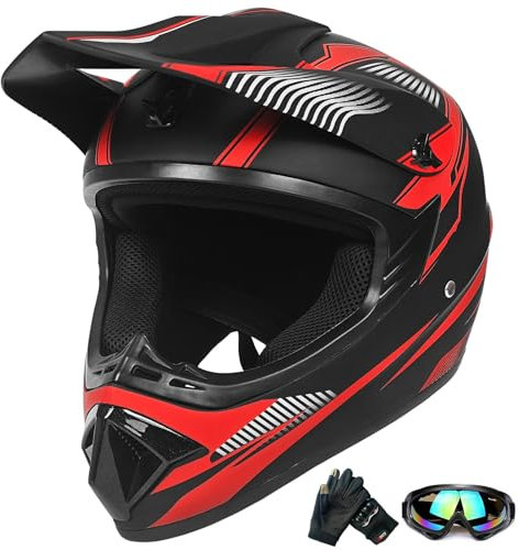 Casque de Motocross pour Les Adolescents, Casque de Vélo pour Les garçons et Les Filles, Casque de Moto personnalisé, Norme ce (Rouge, S)