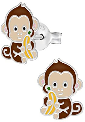LOVE YOUR CITY Ohrringe, Ohrstecker Affe kleines Äffchen. Tier Schmuck Geschenke für Mädchen, Kinder, Kinderschmuck aus 925 Sterling Silber mit Emaille.