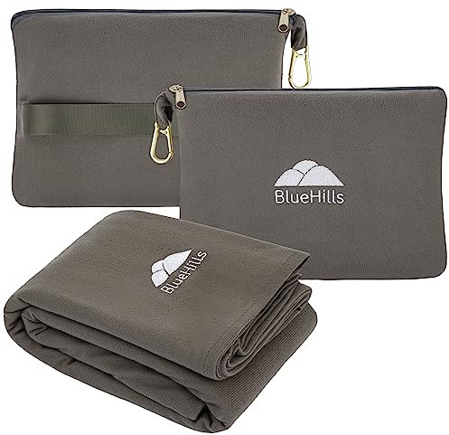 BlueHills Reisedecke, Kissen, kompakt, leicht, Taschengröße, Flugzeug, Reisen, unverzichtbar, Flugzeug, Überwurf, in Tasche, tragbare Hülle, Flugzeugzubehör, Grau L01
