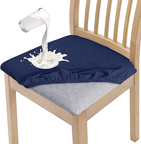 Granbest Stilvolle wasserdichte Esszimmerstuhl Sitzbezüge Set von 4, High Stretch Esszimmerstuhl Sitzkissen Schutzbezüge Waschbarer Sitzschutz für Bankett, Küche, Party, Hotel (4er Set, Marineblau)