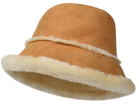 Harssidanzar Winter Fischerhüte für Männer und Frauen Lammfell Shearling Leder Warme Hüte Mützen Caps CU608EU, Kamel, Größe L
