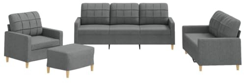 vidaXL 4-TLG. Sofagarnitur mit Kissen Dunkelgrau Stoff