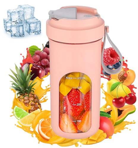 Portable Blender for Shakes and Smoothies, 13oz Personal Blender with USB Rechargeable and 10 Blades Mini Small Blender Bottles for Office Gym Kitchen (Pink)