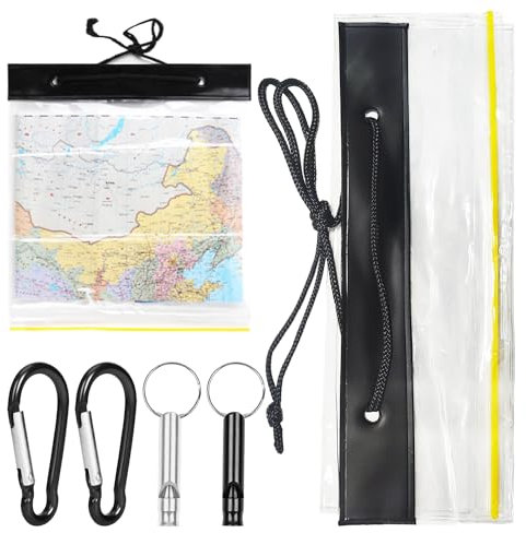 MAXQUU 1 Kartentasche (27,8 x 30,8 cm), mit 2 Survival-Pfeifen und 2 schwarzen Karabinern, wasserdichte Kartenbox, Dokumententasche, geeignet für Camping im Freien, Schwarz , handtaschen-organizer