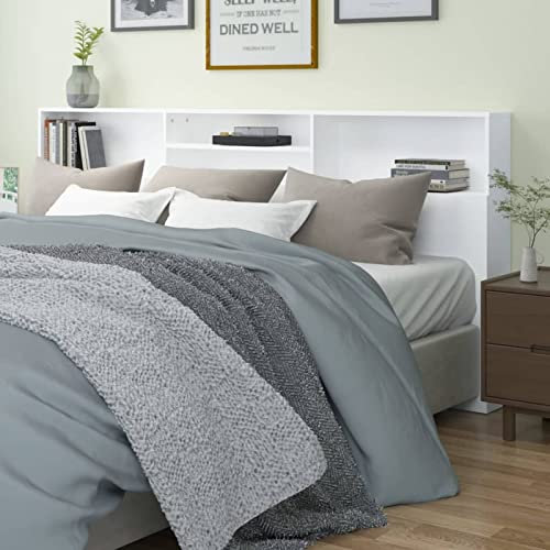 Festnight Bett-Kopfteil mit Ablagen Kopfteil mit Aufbewahrung Weiß Kopfteil-Regal Bücherregal-Kopfteil Bettkopfteil Kopfteil aus Holz 220 x 19 x 103,5 cm