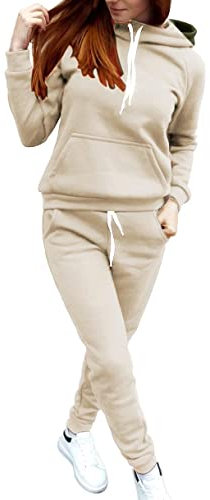 Damen-Workout-Outfit-Set, 2-teilig, mit Kapuze und Kordelzug, bequem, mit Kängurutasche, Trainingsanzug, Sweatshirt und Sweatpants, C-d, 52