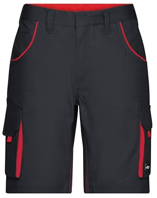 James & Nicholson Workwear Bermuda - Praktische Bundhose in Knielänge | Farbe: Carbon/red | Grösse: 60