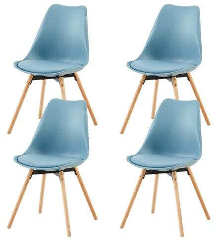 buybyroom Esszimmerstühle 4er Set Polsterstuhl Küchenstühle Sitzfläche Rückenlehne Wohnzimmerstuhl Esszimmerstühle Konferenzzimmer mit Massivholz, Hellblau