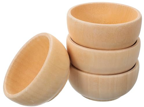 DEARMAMY 4 Stück Mini-Holzschalen Set - Unbehandelte Holzschüsseln Für Diy-Bastelprojekte Kinder-Spielzeug Und Kreative Deko