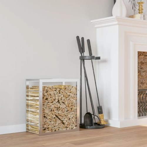 FENLAX Brennholzregal 80x28x86 cm Edelstahl - Korrosionsbeständig und trocken haltend - Silbern - Wohnzimmer - Kaminholzregal für den Winter
