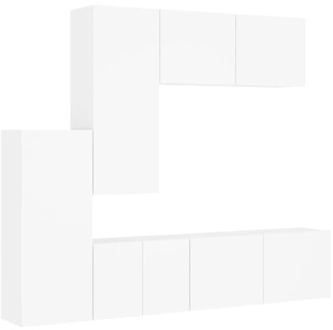 vidaXL Wohnwand 5-TLG., Schrankwand mit viel Stauraum, Wandmontage Anbauwand Fernsehschrank, Wohnzimmer Set Wandschrank, Weiß Holzwerkstoff