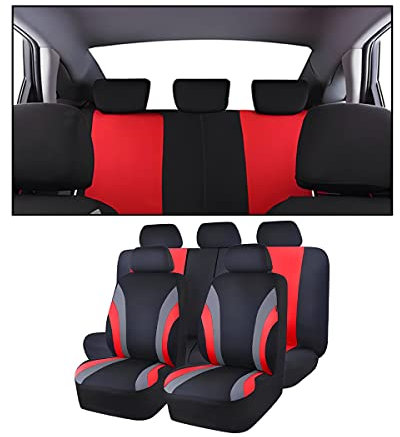 Adunsiaoto 9 Stück Universal Komplettes Set Sitzschoner Auto, Autositzbezüge, Autositzbezüge Vorder und Rücksitzbezüge, mit den Meisten Autos, Limousinen(Rot)