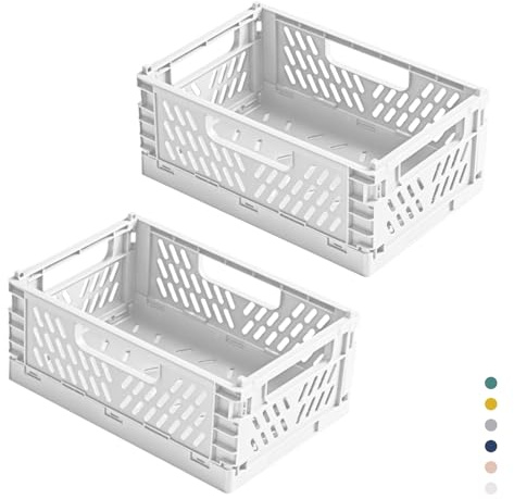 hautllaif 2 Stück Faltbare Kunststoff Aufbewahrungsbox, Einkaufskiste Klappbar, Stabil Klappboxen Faltbar für Küche, Büro, Schlafzimmer, Schrank, Schublade (Weiß, 22*14.7*9.3)