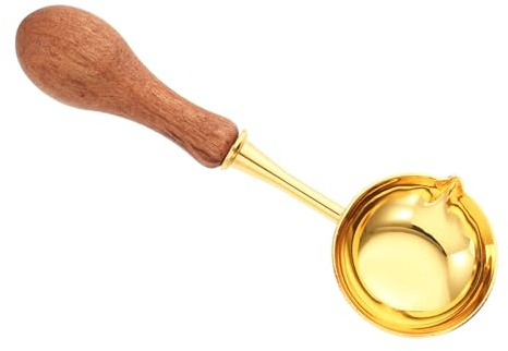 PATIKIL 4 Wax Seal Spoon, Wax Sealing Melting Spoon Brass Vintage Wooden Handle for Wax Seal Stamp Envelope Art Craft, Rosewood Color/Golden