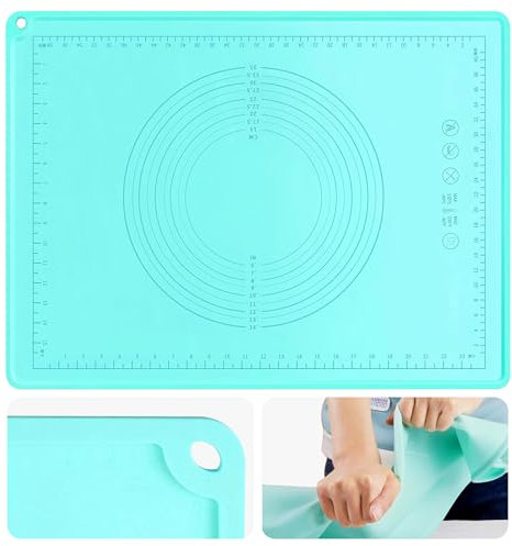 SAEIV Tappetino da forno in silicone, 70 x 50 cm, tappetino da forno in silicone antiscivolo, spesso, antiaderente, con funzione di misurazione, base per impastare con bordi ispessiti, base per