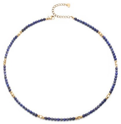 Aleasha Lapislazuli Kette Boho Halskette Damen Edelstahl mit Blau Edelstein 45cm verstellbar Handgef ertigt Choker für Sommer Strand Schmuck Geschenke