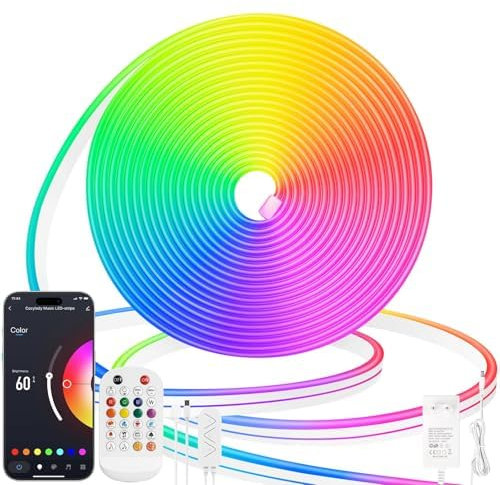 Lamomo RGB Led Streifen 5m, Neon LED Strip 5m mit Fernbedienung APP Steuerung, 12V Wasserdichte Flexible Dimmbar Led Leiste, Bluetooth Musik Sync Indirekte Beleuchtung Band für Party, Schlafzimmer