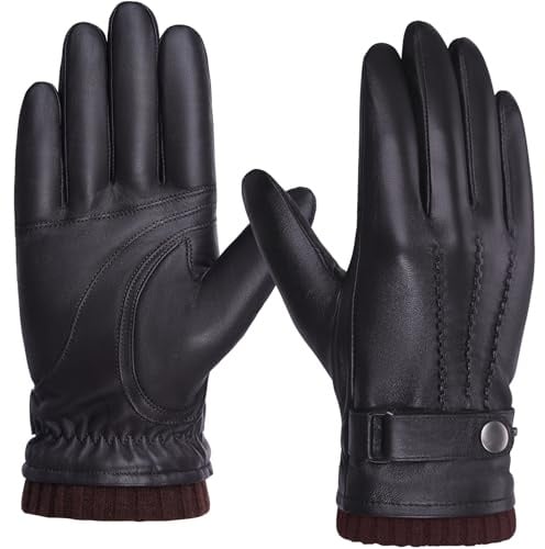 Herren Winter Lederhandschuhe Warme Kaschmirhandschuhe Touchscreen-Funktion | Autofahrerhandschuhe, wärmespeichernd, Stretch-Passform