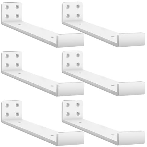 MLOQI Lot de 6 Equerre Etagere Murale, équerre Industrielle,Equerre Charge Lourde,5 mm D'épaisseur, Support d'étagère Murale avec Rebord avec Vis (Blanche 25,4 cm)