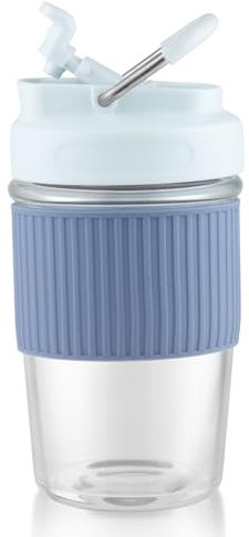 Sivaphe Reusable Glass Coffee Cup | 16oz/450ml Leakproof Travel Mug with Portable Metal Handle,Blue| Borosilicate Glass,Eco-Friendly,BPA-Free|Camping,Gifts,Car Mug,School