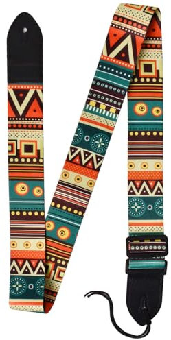 Cleminsta Gitarrengurt Gewebter Retro-Gitarrengurt mit Echtlederenden für Akustik- und E-Gitarren, Verstellbarer Gitarren-Gurt Guitar Strap Gitarren zubehör Westerngitarre E Bass Ukulele Gitarrenband