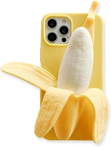 JIATAY for iPhone 16 Pro Case Cute, Silicone 3D Kawaii Phone Cases Squishy Fidget Protective Camera Lens Protector Cover for iPhone 16 Pro with Stand (Banana A)