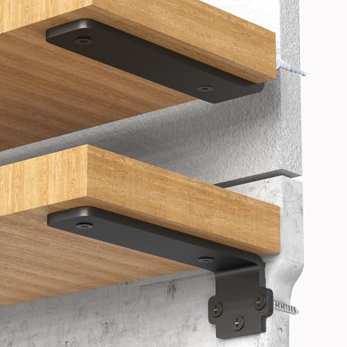 TINIFO 2 Pièces Équerre Support Étagère Murale 10 cm, Supports d'Angle Robustes avec Fixation Invisible, Capacité de Charge 75 kg, Fixation Murale pour Étagères Lourd, Couleur Noire