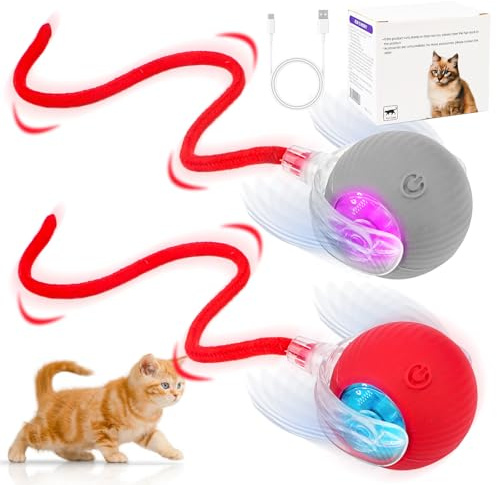 Chewie Rolling Ball Set von 2 Chewie Bällen für Katzen, interaktives Spielzeug für Hunde, intelligenter 360° automatischer Rollball für Katzen und Hunde kleiner, mittlerer und großer Größe