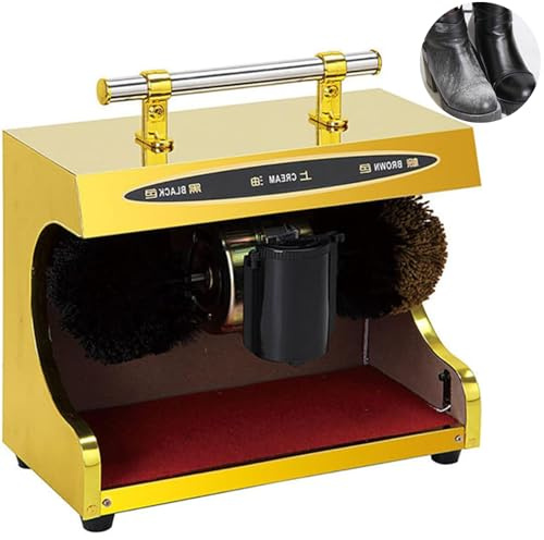 Shoe Polisher Fully Automatic, Electric Shoe Buffer, Shoe Shine Machine, Stainless Steel Dust Removal Polishing Leather Shoe Cleaning Kit for Home Entry Station Hotel Office (Gold)