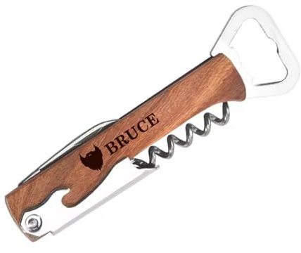 Personalized Groomsmen Gifts, Customized Red Wine Corkscrew Opener, Engraved Beer Bottle Opener with Wood Handle, Men's Gift