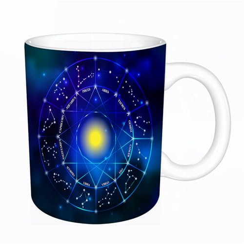 YFHJV Grosse Kaffeetasse - Bürotasse - Tasse Keramik Kaffeetassen Große 11oz - teetasse groß - cappuccino tassen - Sternzeichen-Konstellationsset. Widder Zwillinge Krebs Löwe Jungfrau Skorpion Waage