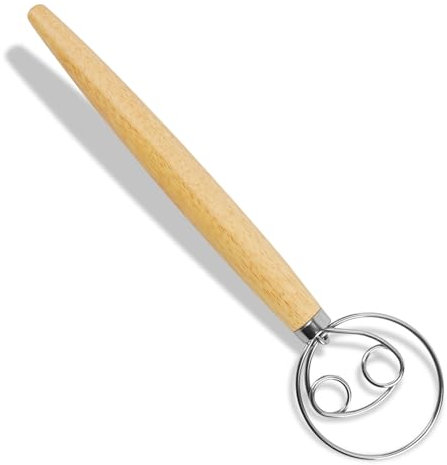 Danish Dough Whisk,Dough Whisk-13 Inch Stainless Steel Bread Dough Mixer with Ergonomic Wooden Handle|Professional Baking Tool for Sourdough,Pizza,Pastry&Cake Making,Bread Making Accessories