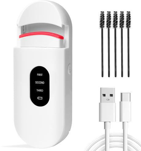 BUTBU Beheizte Wimpernzange Elektrisch, 10s Schnelles Aufheizen Wimpernkamm, wimpernzange mit 3 Temperaturmodi, mit Silikon-Heizkissen, mit 5 Wimpernbürsten, Make-up Werkzeug für Frauen und Mädchen