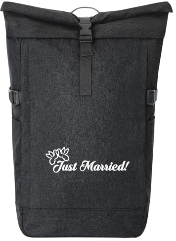 Huuraa Kurierrucksack Just Married Tauben 30-44 Liter Black Melange Fairtrade Rolltop Rucksack Geschenkidee