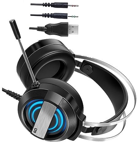 Operitacx 1 Pieza Auriculares Gaming con Micrófono USB Headset Estéreo Profesional con Luminiscente Cancelación de Ruido para Ordenador