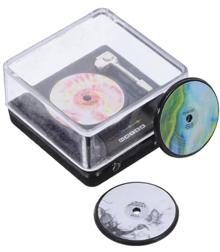 Besportble Mini-Plattenspieler FüR Puppenhaus ZubehöR – Realistisches Miniatur-Cd-Player Modell Mit Schallplatten Winzige MöBel FüR Puppenstube Und Miniatur Wohnzimmer Dekoration