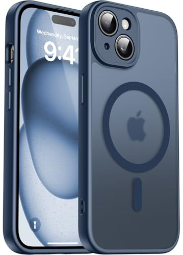 Natiiozie Magnetisch Hülle für iPhone 15, Matt Dunkelblau | Kompatibel mit MagSafe, Kameraschutz Militärschutz Handyhülle, Stoßfest Kratzfest Schutzhülle Transluzente Rückseite Case