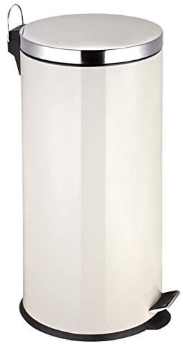 Premier Housewares 30L Pedal Bin - Slim Cream Stainless Steel Recycling Bin for Kitchen - 65 x 30 x 36 cm