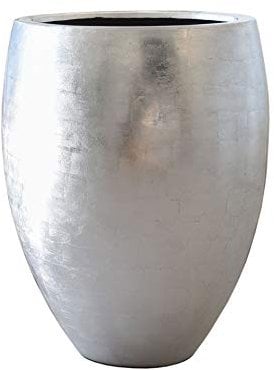 VIVANNO Exklusiver großer Blumenkübel Pflanzkübel Fiberglas Caliso 62 cm Silber Hochglanz
