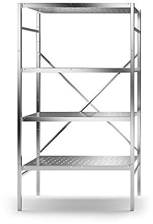 kaiserkraft | Edelstahl-Steckregal | 4 gelochte Fachböden | Fachbodenbreite x Tiefe 940 x 540 mm | Grundregal