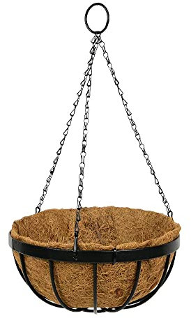 Smart Garden 30cm 12 Inch Metal Saxon Metal Hanging Basket Black Planter Liner