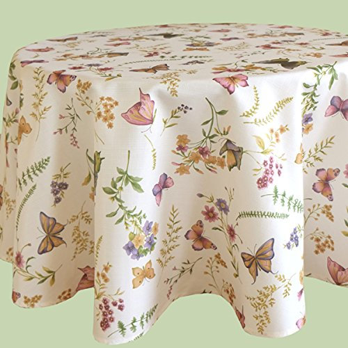 KAMACA Serie Schmetterlinge AUF DER BLUMENWIESE in Creme mit zarten Pastelltönen EIN Schmuckstück in jedem Raum (Tischdecke Rund Durchmesser 150cm)