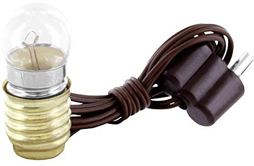 BELI-BECO 424 Skalenlampe für Puppenhaus oder Krippe mit Beleuchtung - Krippenbeleuchtung - klare Glühlampe E 10-4,5 V - 0,2A mit 400 mm Litze und Doppelstecker (Braun)