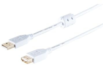 Kabelbude.eu USB Kabel Verlängerung, Typ A Stecker auf Typ A Kupplung, HIGH SPEED, USB 2.0, Ferrit, weiß, 3m