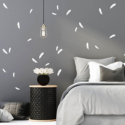 Wanddeko Federn in der Farbe weiß (30teilig) Wandverzierung für Ihr Schlafzimmer Feder 30 Stück im Set Wandsticker von Wandtattoo-Loft® / Wandaufkleber