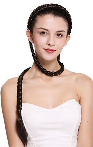 WIG ME UP - N1038-6 Haarteil Zopf an Haarreif geflochten super lang Tracht Braun 95 cm