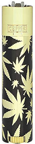 ledermodefashion Clipper® Feuerzeug - Metal Flint Leaves - Black Leave - Black Cap
